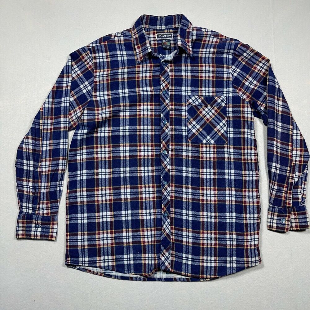 Vintage Palermo Flannel Shirt Men Large Blue Red Yellow Plaid Outdoors Gorp